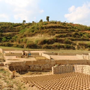 Brick works in abandoned rice paddies