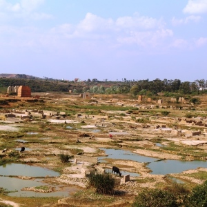 Brick works in abandoned rice paddies