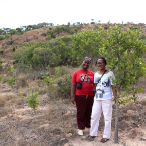 Eugenie and Ifaliana while inspecting Tapia plantings