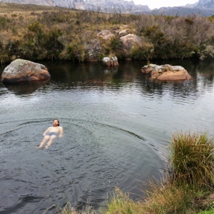 Adventurous swim in freezing mountain waters