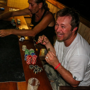 happy Nick after winning poker against the frenchies